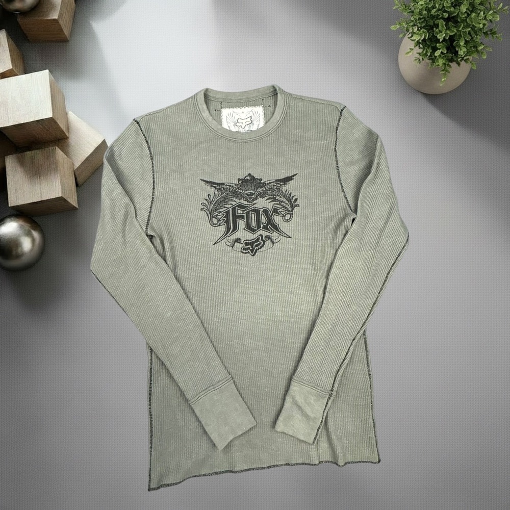 Fox Racing Vintage Y2K Thermal Long Sleeve Shirt Olive Green Graphic Mens Small